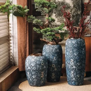 Grand vase chinois bleu en céramique