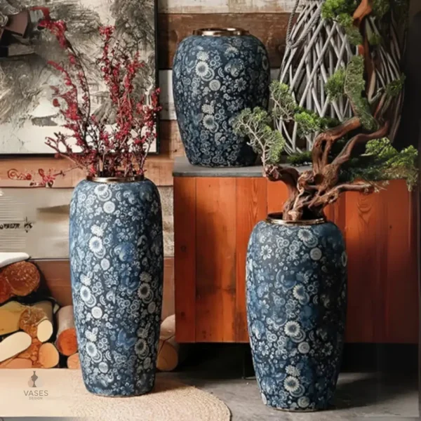 Vase chinois de grande taille, couleur bleue