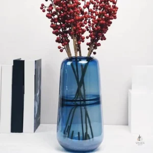 Vase décoratif bleu en verre pour fleurs