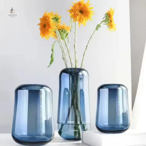Vase en verre grande capacité, couleur bleue