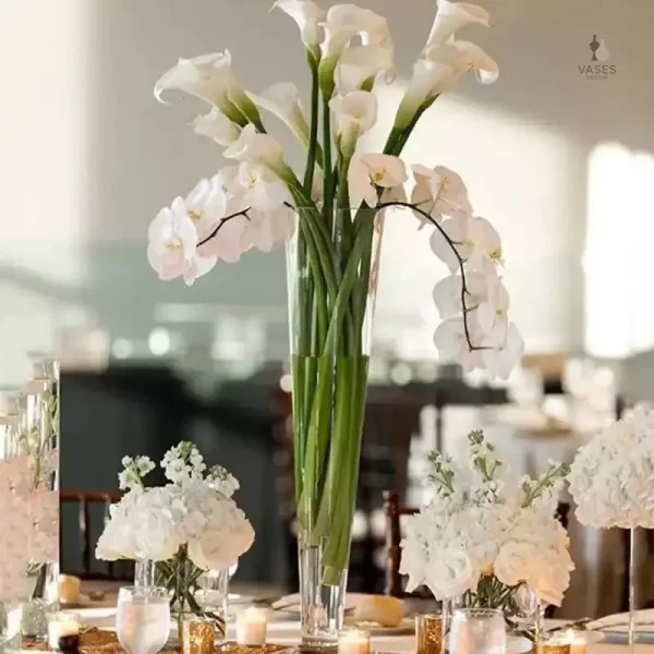 Grand vase transparent en verre pour décoration intérieure
