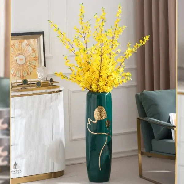 Vase décoratif vert, grande taille pour intérieur