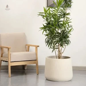 Gros pot de fleur beige élégant pour décoration intérieure