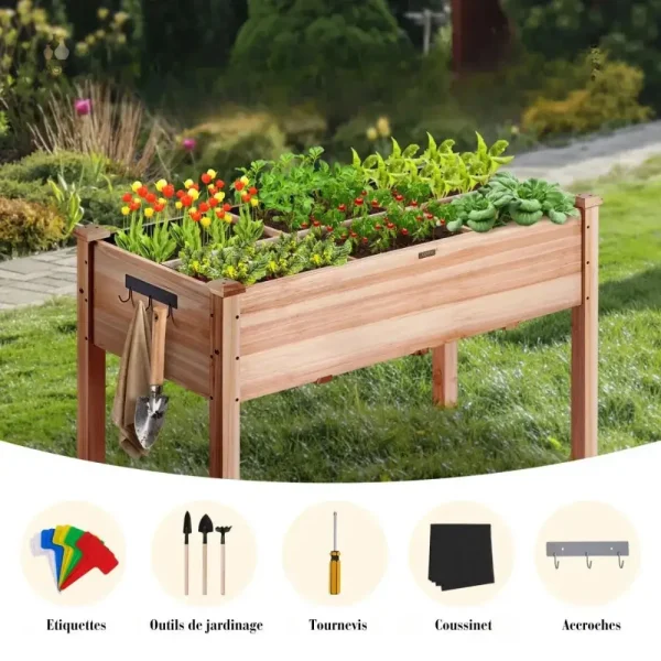 Accessoire de jardinage : jardinière en bois sur pied