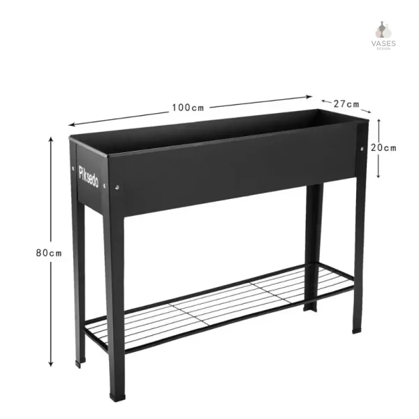 Jardinière sur pied noire, idéale pour balcons et terrasses