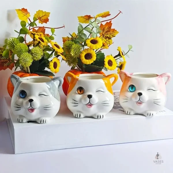 Pot de fleur chat en céramique décoratif