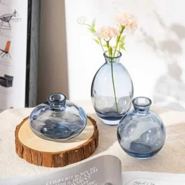 Vase bleu transparent moderne pour fleurs et plantes