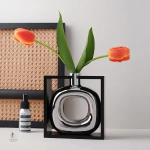 Vase argenté en céramique pour décoration