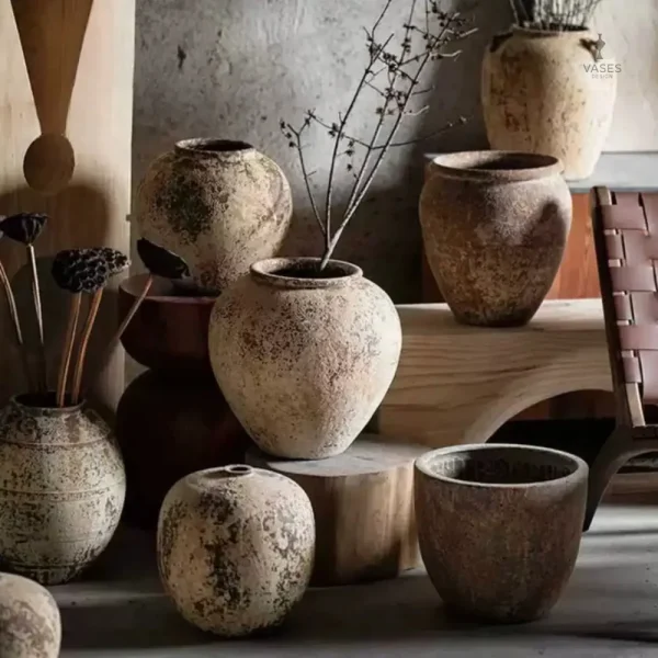 Vase vintage en céramique avec motifs uniques