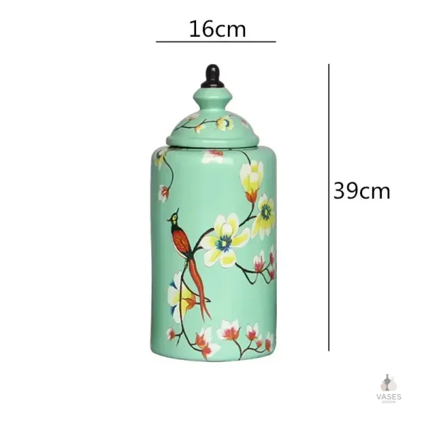 Vase chinois, design floral et ornithologique