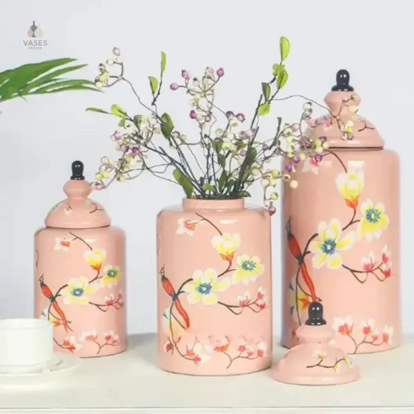 Vase en céramique chinoise décoré d'oiseaux