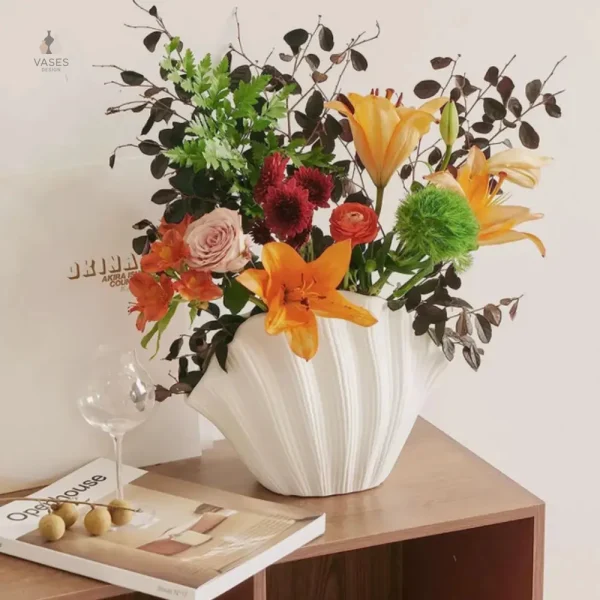 Vase coquillage blanc décoratif