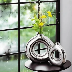 Vase moderne couleur argent, parfait pour fleurs