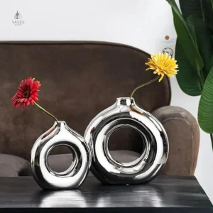 Vase décoratif argenté pour table ou étagère