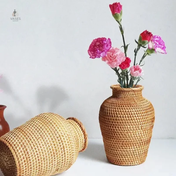 Vase en rotin tissé à la main, style naturel