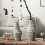 Vase noir au style épuré avec accents en bois