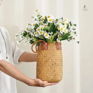 Vase décoratif tressé, style artisanal