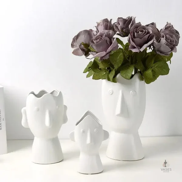 Vase visage blanc décoratif en céramique