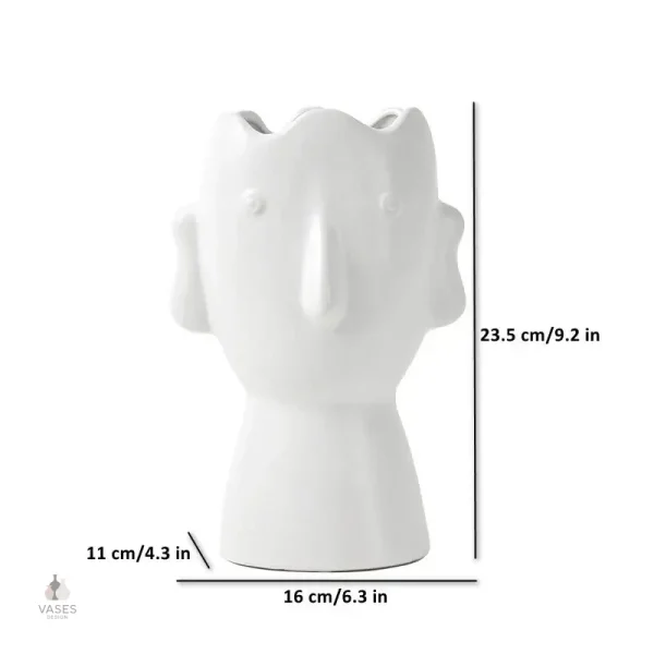 Vase visage stylé en céramique blanche